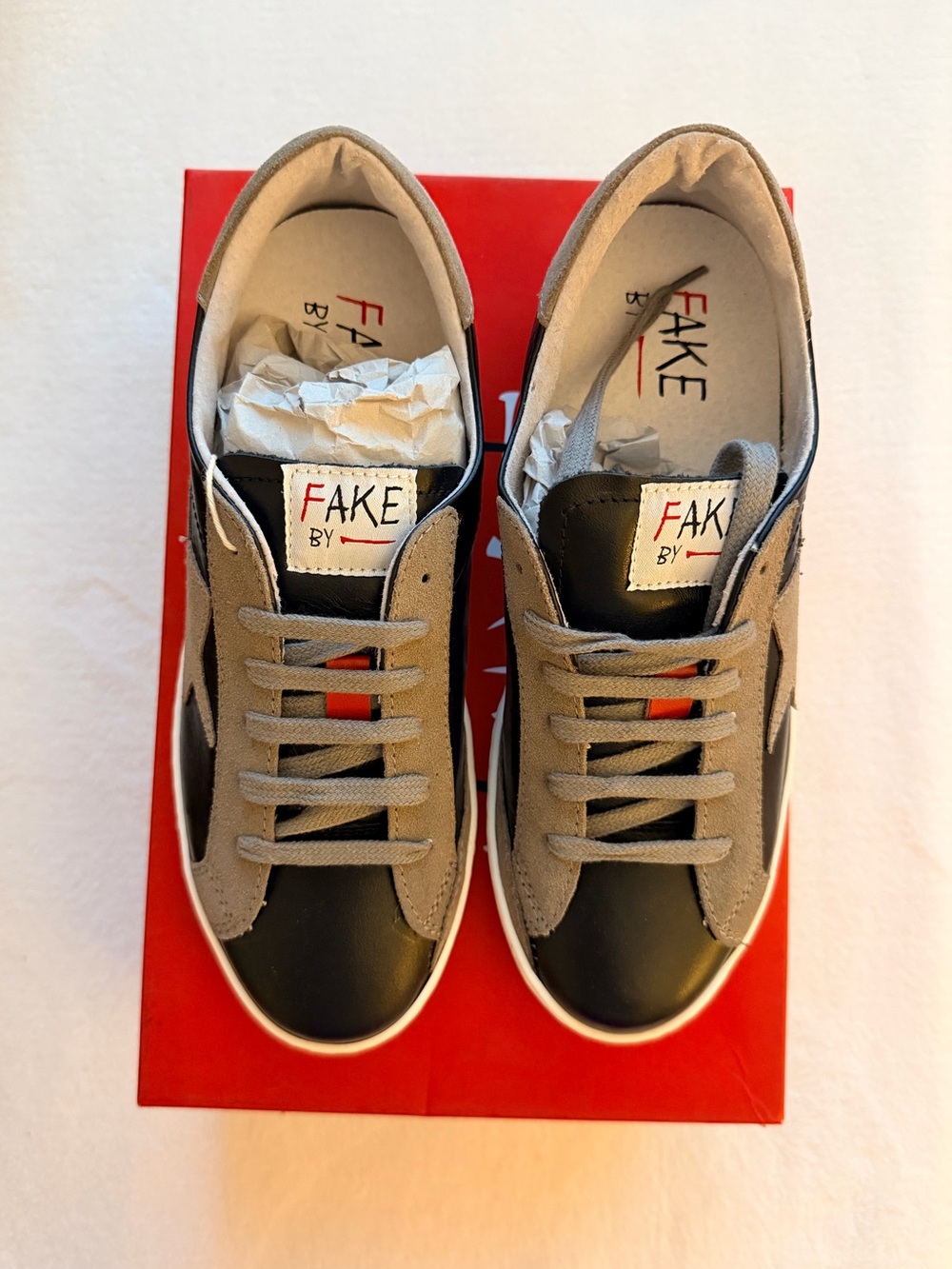 FAKE BY Ishikawa Italian Leather Suede Sneakers Black Gray EU 38